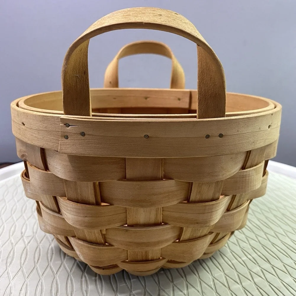 Vintage Longaberger‎ 1997 Round Darning Basket Double Wood Handles. 8x8x5